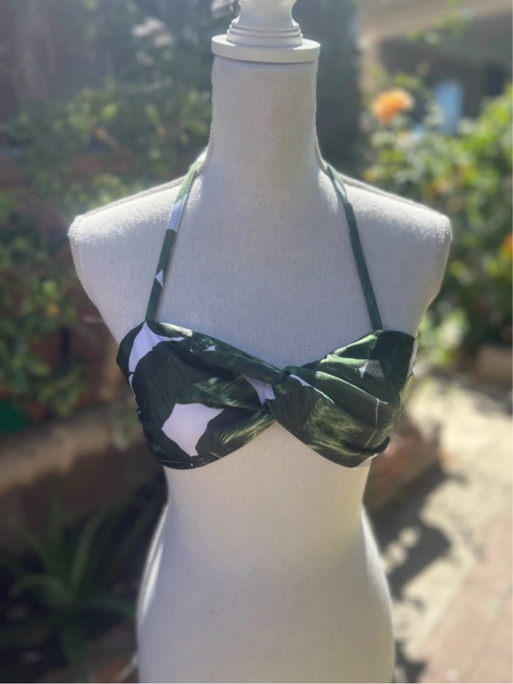 Tropical Green Palm Twist-Front Bikini Top